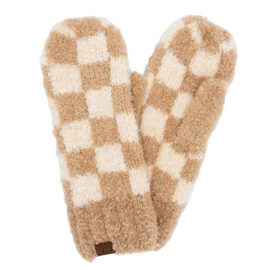 Checkered Boucle Women's Soft Mittens