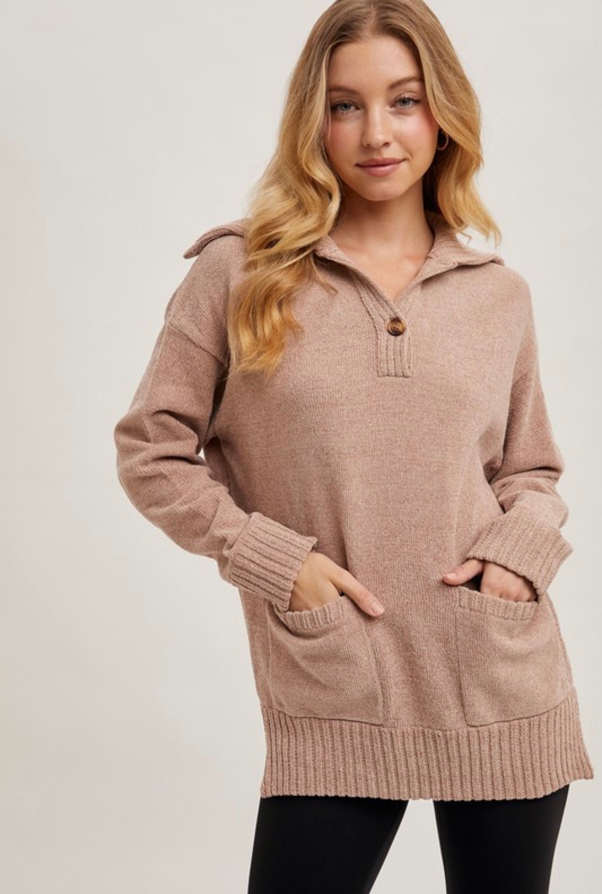 Button Flap Collar Ribbed Sweater