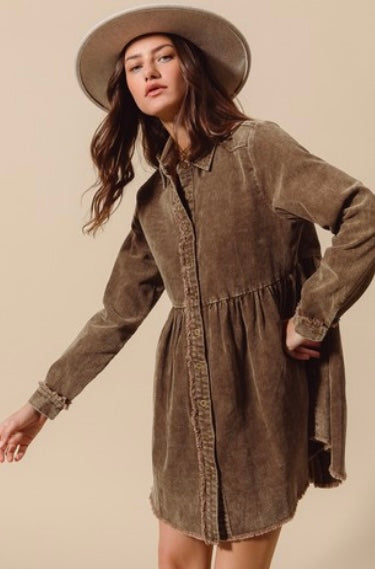 Corduroy Button Up Shirt Dress