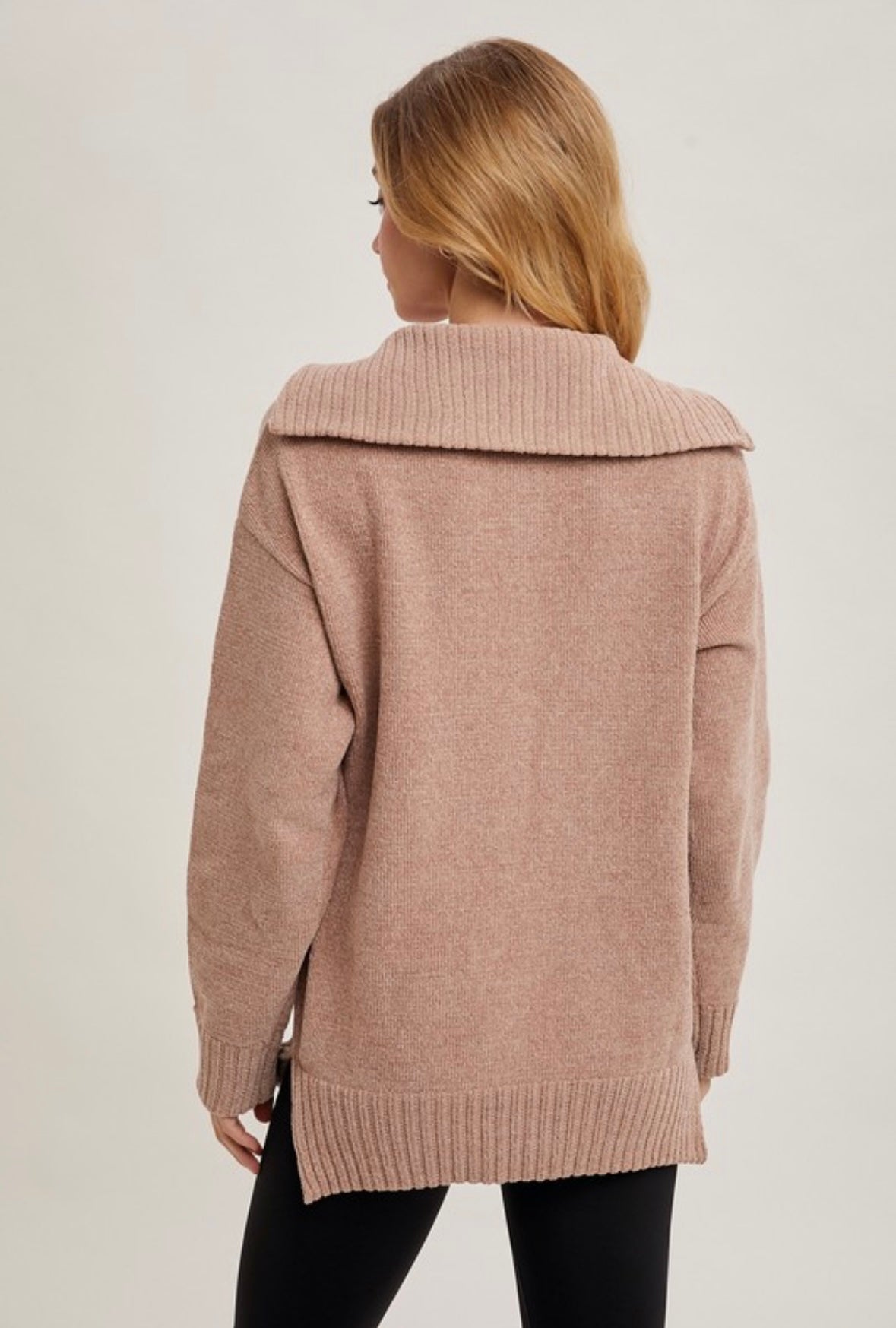 Button Flap Collar Ribbed Sweater