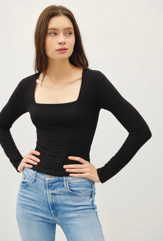 Square Neck Long Sleeve Top (3 Colors)