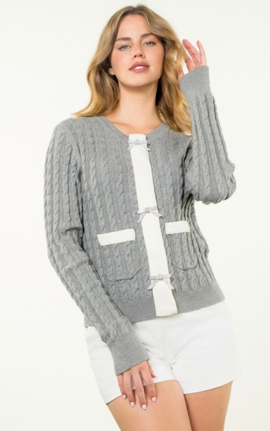 Rib Knit Bow Cardigan