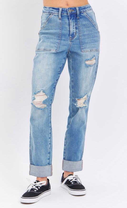 High-Waisted Pocket & Destroy Jeans