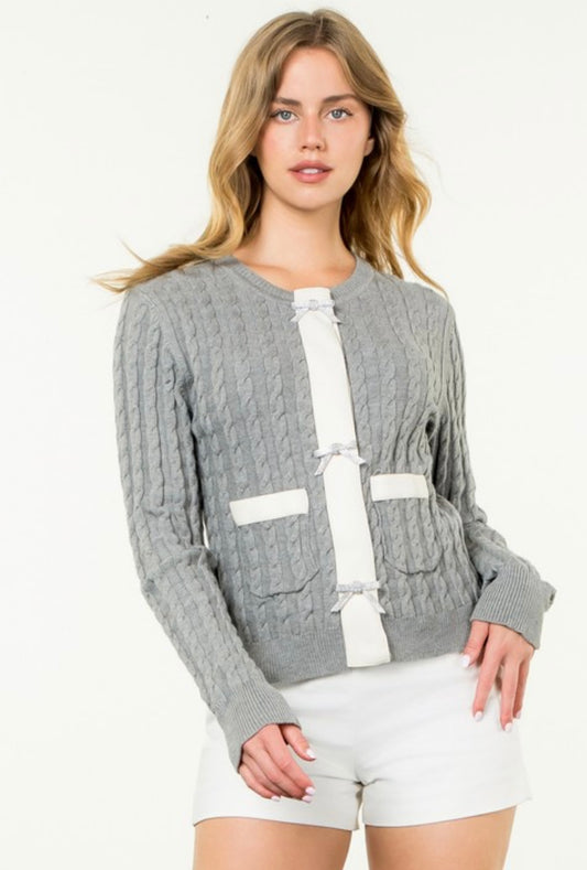 Rib Knit Bow Cardigan