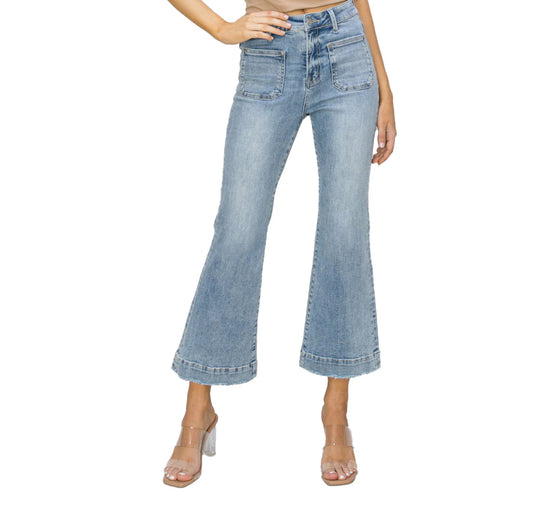 High Rise-Crop Flare-Patch Pocket Jeans