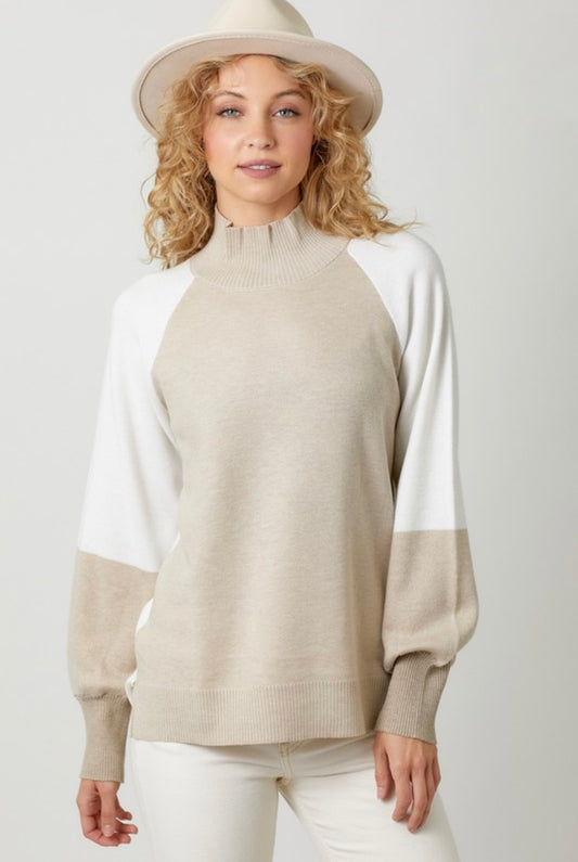 Color Block Mock Neck Sweater