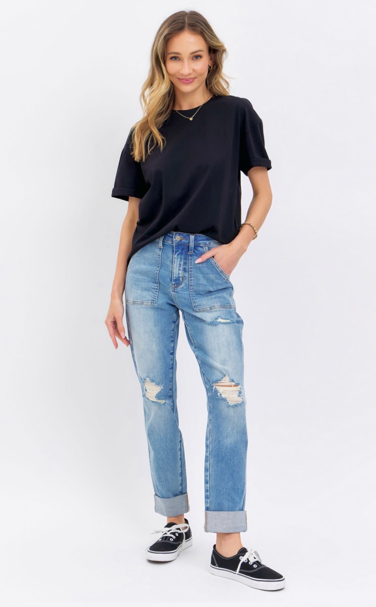 High-Waisted Pocket & Destroy Jeans